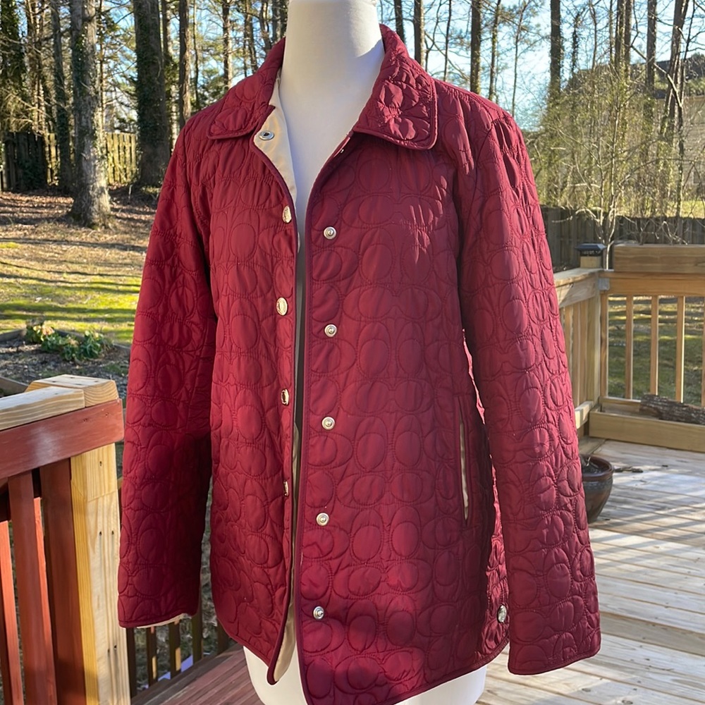 Coach Maroon Quilted Logo Jacket / Coat Size S